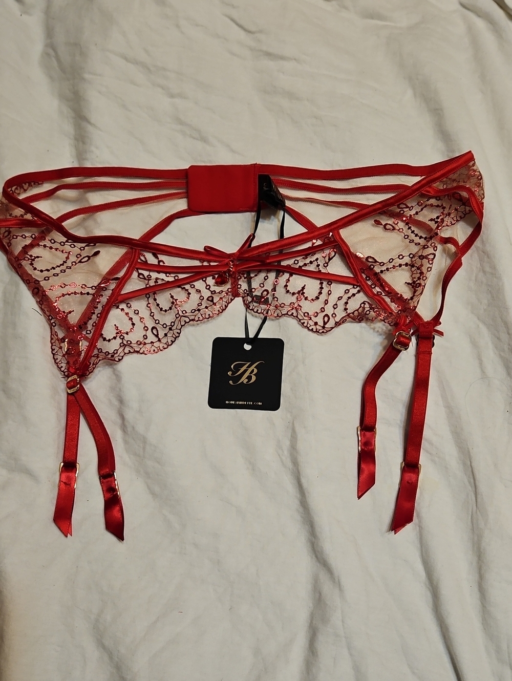 Adora By Honey Birdette Red Lace Garter Belt with Strappy Details Sz Xxl